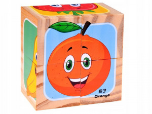 Set educativ de construit, 4 cuburi din lemn, puzzle, Fructe, Jokomisiada, ZA4793 - Img 4