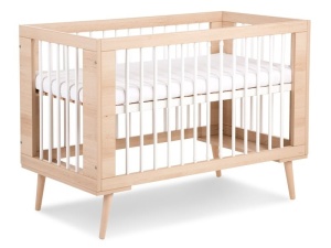 Set Patut copii din lemn KLUPS SOFIE Alb-Natur, cu Saltea MyKids, Cocos, 120 x 60 x 10 cm - Img 2