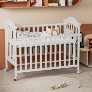 Set Patut din lemn cu laterala culisanta, Craft, WBB2024-1, Alb, cu Saltea MyKids 120 x 60 x 10 cm - Img 3