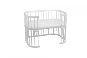 Set Patut Rotund pentru Copii, Multifunctional, Waldin, 5in1 + Sistem de Leganare, Saltele Incluse, Co-Sleeper, Tarc de Joaca, Masa si Scaun pentru Activitati, Culoare Alba - Img 6