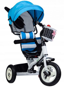 Tricicleta cu sezut rotativ, cosulet de depozitare, mini geanta, Ecotoys, albastra - Img 4