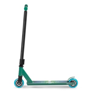 Trotineta cu 2 roti, pentru cascadorii, Soke EVO, 83 x 48 cm, Aluminiu, compresie HIC, rulmenti ABEC-9, punte sudata, Greutate maxima utilizator 100 Kg, Verde/Albastru - Img 3