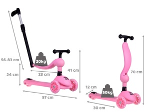 Trotineta cu 3 roti, pentru copii, roti cu lumini, ghidon reglabil, Tiny Bike, Roz, SP0783 ROSZ - Img 3