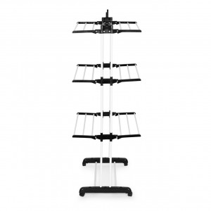 Uscator de rufe vertical, din otel, Modern Home, 171 x 50 x 73 cm, 6 brate pliabile, 2 brate pentru umerase, 4 roti, Alb/Negru - Img 3