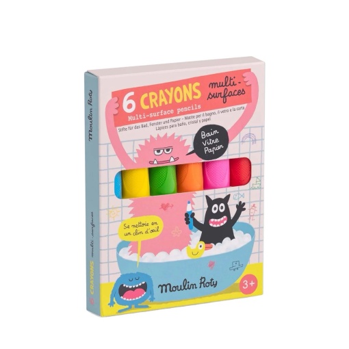 Set 6 creioane multi‑suprafete neon, Moulin Roty