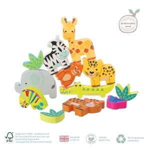 OTT12896 Joc Animale din jungla de stivuit, Orange Tree Toys