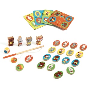 LudoWood - jocuri educative Djeco cu pescuit magnetic, memorie și zarur