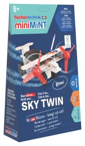 Kit STEM Avion cu doua motoare din lemn miniMINT Sky Twin, Fischertechnik