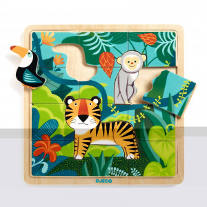 DJ01810-Puzzle din lemn 3 ani cu animale din jungla, Djeco