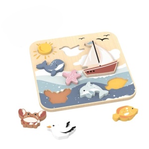 Puzzle din lemn cu animale marine pentru copii 12 luni+