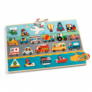 DJ01831_Puzzle din lemn cu mijloace de transport, Djeco