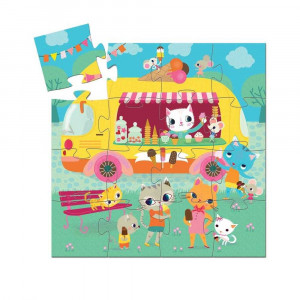 DJ07264 - Puzzle colorat cu animale și mașină de înghețată, Djeco