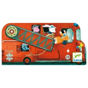 DJ07269-Puzzle 16 piese Mașina de pompieri pentru copii, Djeco