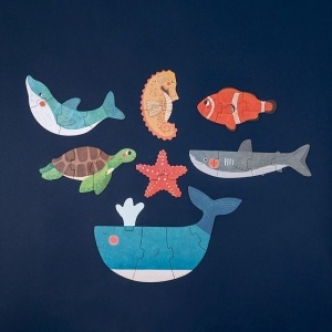 Puzzle sustenabil Londji pentru copii – 2-5 piese, animale oceanice