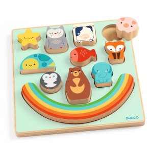 Puzzle Puzz & Boom - animale 3D și bază curcubeu pentru joacă educativă