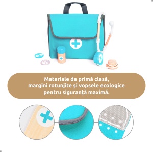 Mini trusă de doctor UMU din lemn, 14 piese, pentru copii 3 ani+
