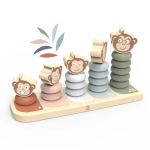 Jucărie lemn FSC: Monkey Family Stacker cu 5 maimuțe colorate