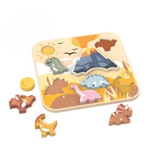 Puzzle din lemn cu figurine dinozauri pentru joc imaginativ