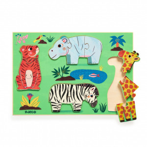 DJ01264 puzzle lemn 4 animale salbatice in castru Djeco