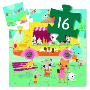 DJ07264 - Puzzle asamblat 16 piese Masina de Inghetata cu animale vesele, Djeco