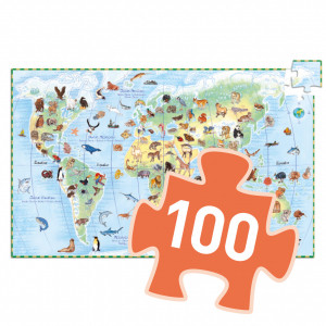 DJ07420-Puzzle 100 piese Animalele lumii, Djeco