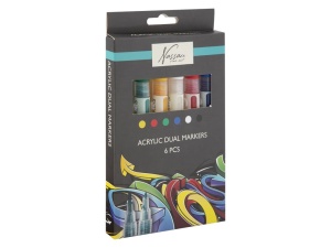 Set 6 markere acrilice, cu varf dublu, pentru toate suprafetele, Art Sensations, Nassau