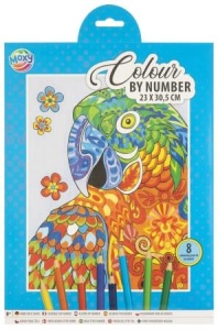 Set creativ, Coloreaza pe numere, A4, 8 creioane colorate, papagal, Moxy