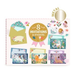 Set de invitații copii cu tematică animale fantastice – 8 carduri și plicuri