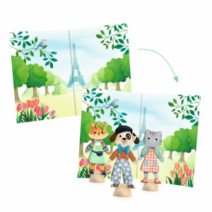 DJ09849-  Set colaj copii cu fundaluri Paris și figurine din lemn, Djeco