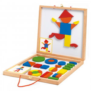 DJ03130-Joc Geoforme cu piese magnetice colorate și carduri de model, Djeco
