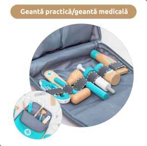 Mini trusă de doctor UMU din lemn, 14 piese, pentru copii 3 ani+