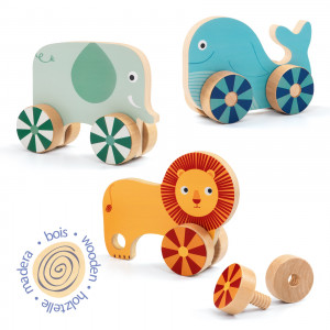 DJ01684-Animalute din lemn cu roti, Djeco