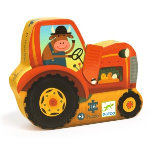 DJ07275 - Tractorul - puzzle de 16 piese într-o cutie decorativă în formă de tractor