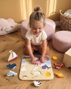 Puzzle din lemn cu animale marine pentru copii 12 luni+