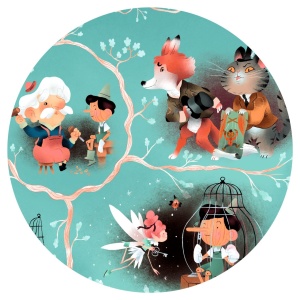 J07052 Puzzle poveste Pinocchio cu 54 de piese Djeco