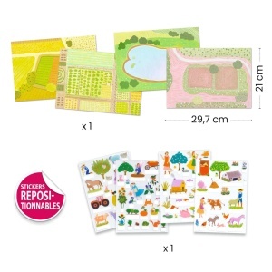 80 de stickere și 4 scene mari cu ferma– activitate creativă pentru copii