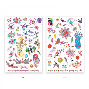 DJ09615 - Set tatuaje copii cu păsări colorate și efect metalic, Djeco