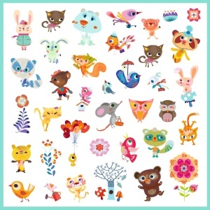 DJ08842 - Set 160 stickere cu animalute colorate pentru copii, Djeco