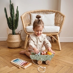 Jucarie din lemn cu xilofon si piese de stivuire - Speedy Monkey
