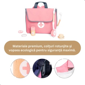 Trusă de doctor roz pentru copii – materiale premium, colțuri rotunjite și vopsea ecologică pentru siguranță sporită