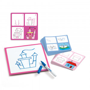 DJ08320-Montessori Planse de desenat pas cu pas pentru fete cu tabla reutilizabilă și marker. Djeco