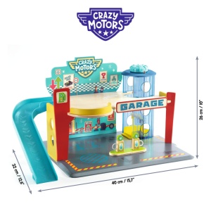 Garaj din lemn cu lift și stații de încărcare – Crazy Motors, Djeco