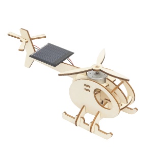 Helicopter cu piese din lemn, cu baterie solara, de asamblat si pictat