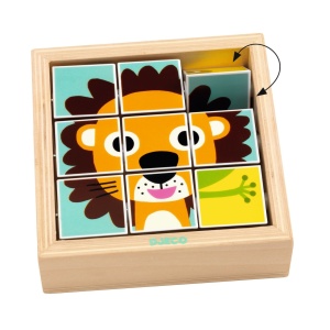 DJ01953-Puzzle din cuburi leu, broscuta, panda, Djeco
