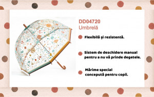 DD04720-Umbrela transparenta pentru adulti Flori colorate, Djeco