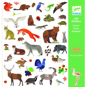 DJ09285 - Set creativ cu abtibilduri: cerbi, vulpi, bursuci și alte animale europene, Djeco