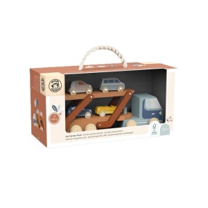 Camion transportor cu 4 masinute din lemn, Speedy Monkey