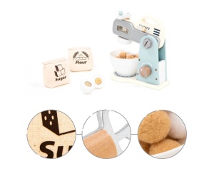 Set de joacă din lemn pentru copii – mixer cu bol și ingrediente, perfect pentru jocuri de rol în bucătărie