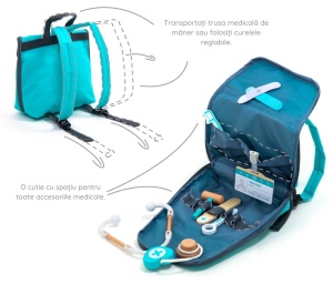Interiorul rucsacului medical UMU Toys – cu spații speciale pentru fiecare accesoriu