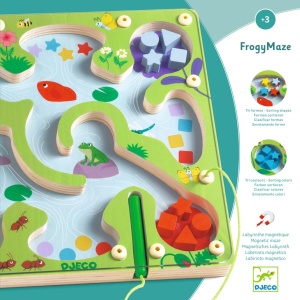 Joc interactiv FrogyMaze - tablă din lemn și piese magnetice pentru sortare
